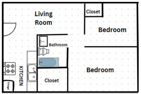 the floor plan of a small house with a bathroom and a living room
